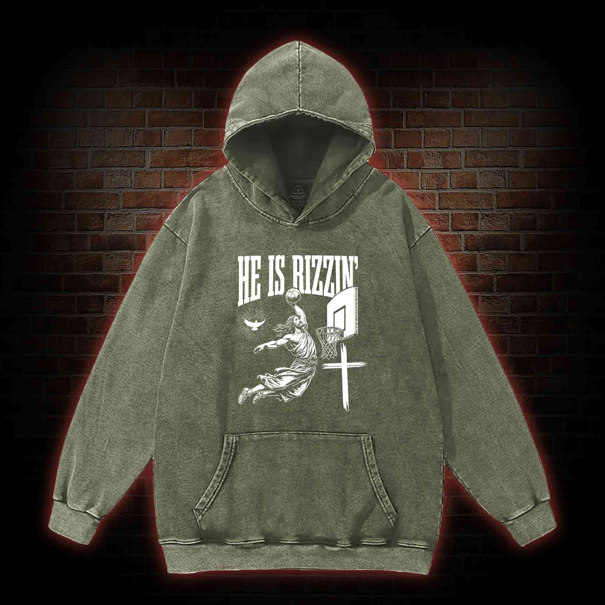 He Is Rizzin' Washed Hoodie