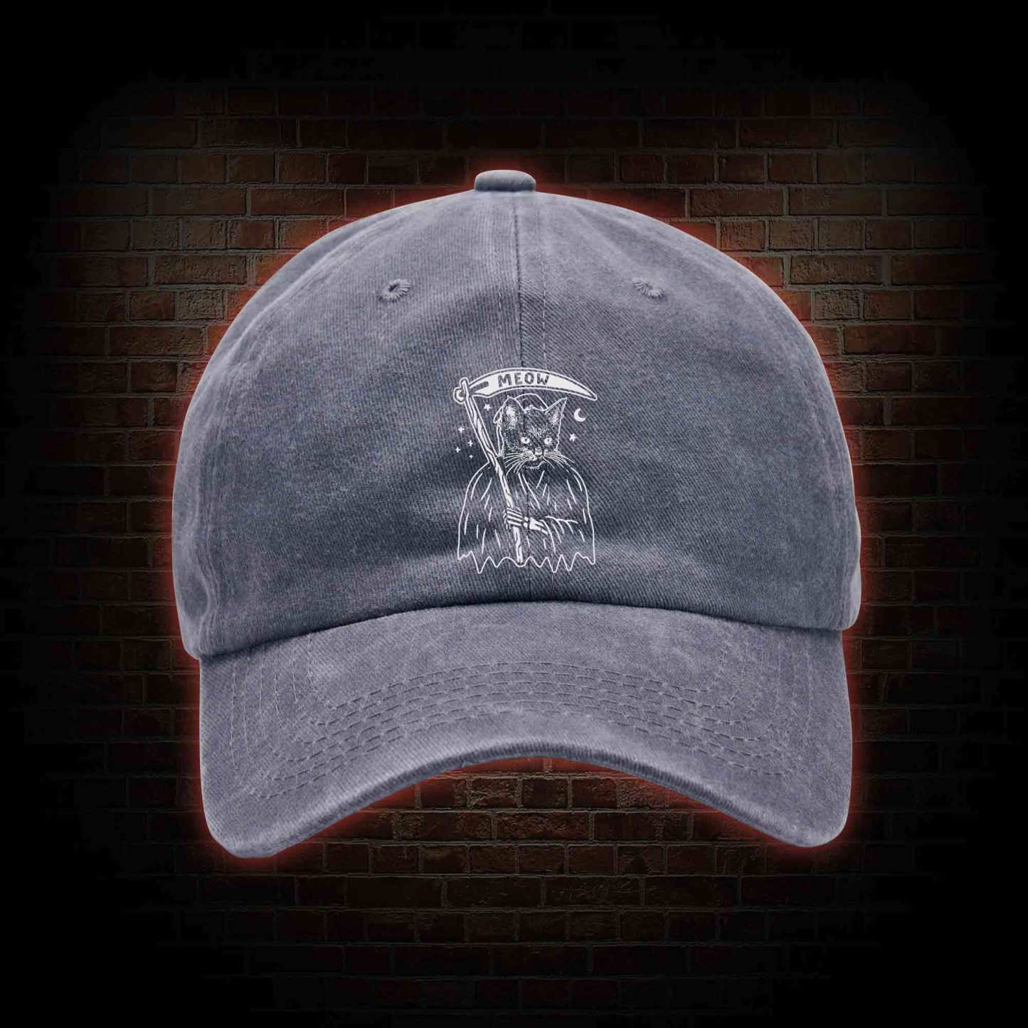 Death Meow Washed Vintage Baseball Cap