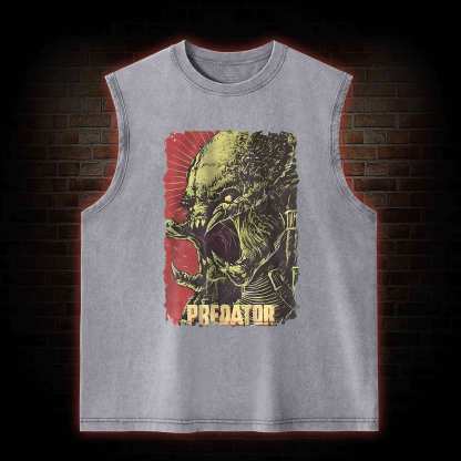 Alien Vs Alien Hunter Vintage Movie Washed Tank Top