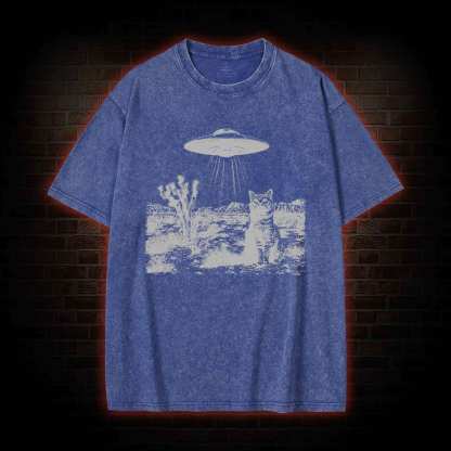 Ufo Cowboy Cat Washed T-shirt