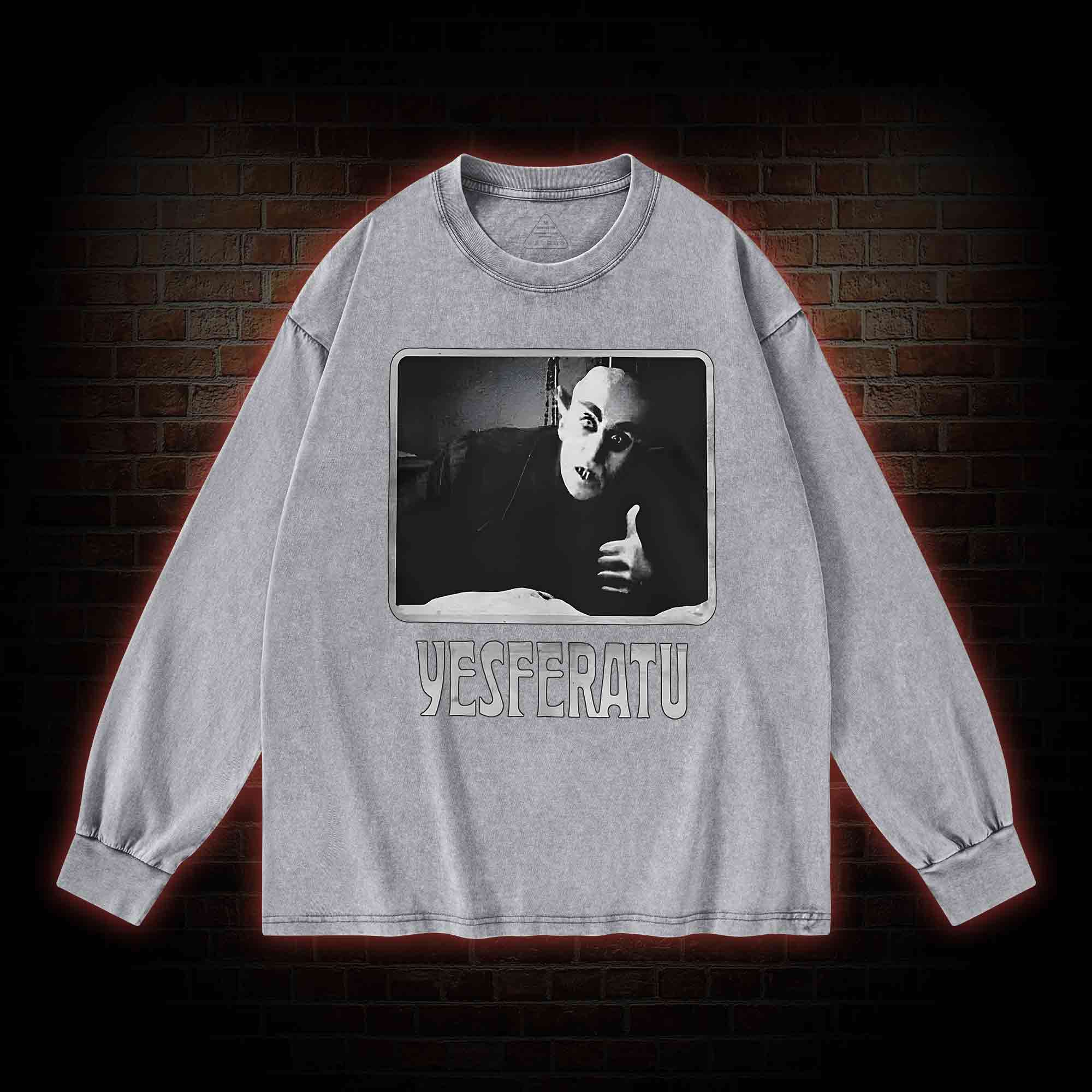 Yesferatu Funny Horror Retro Washed Long-Sleeve T-shirt