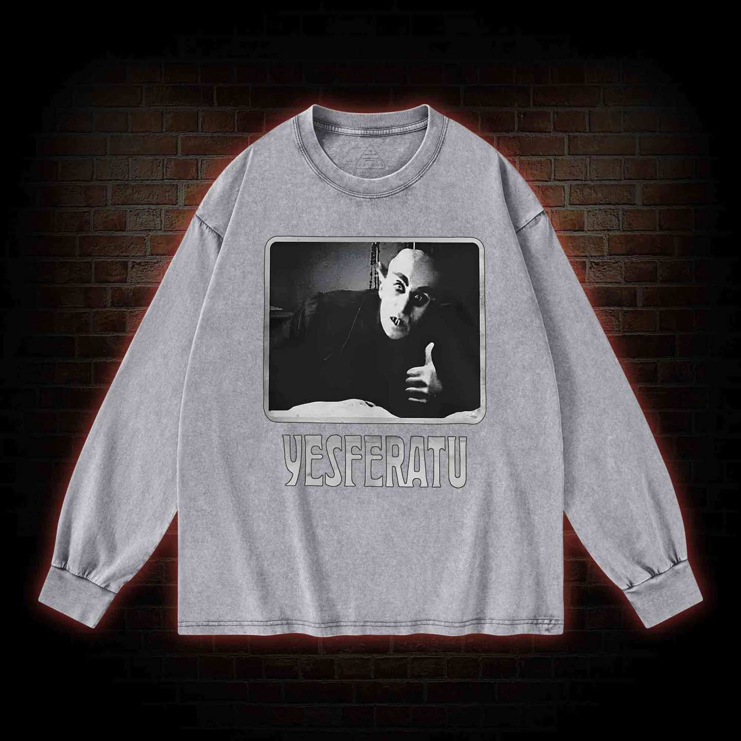 Yesferatu Funny Horror Retro Washed Long-Sleeve T-shirt