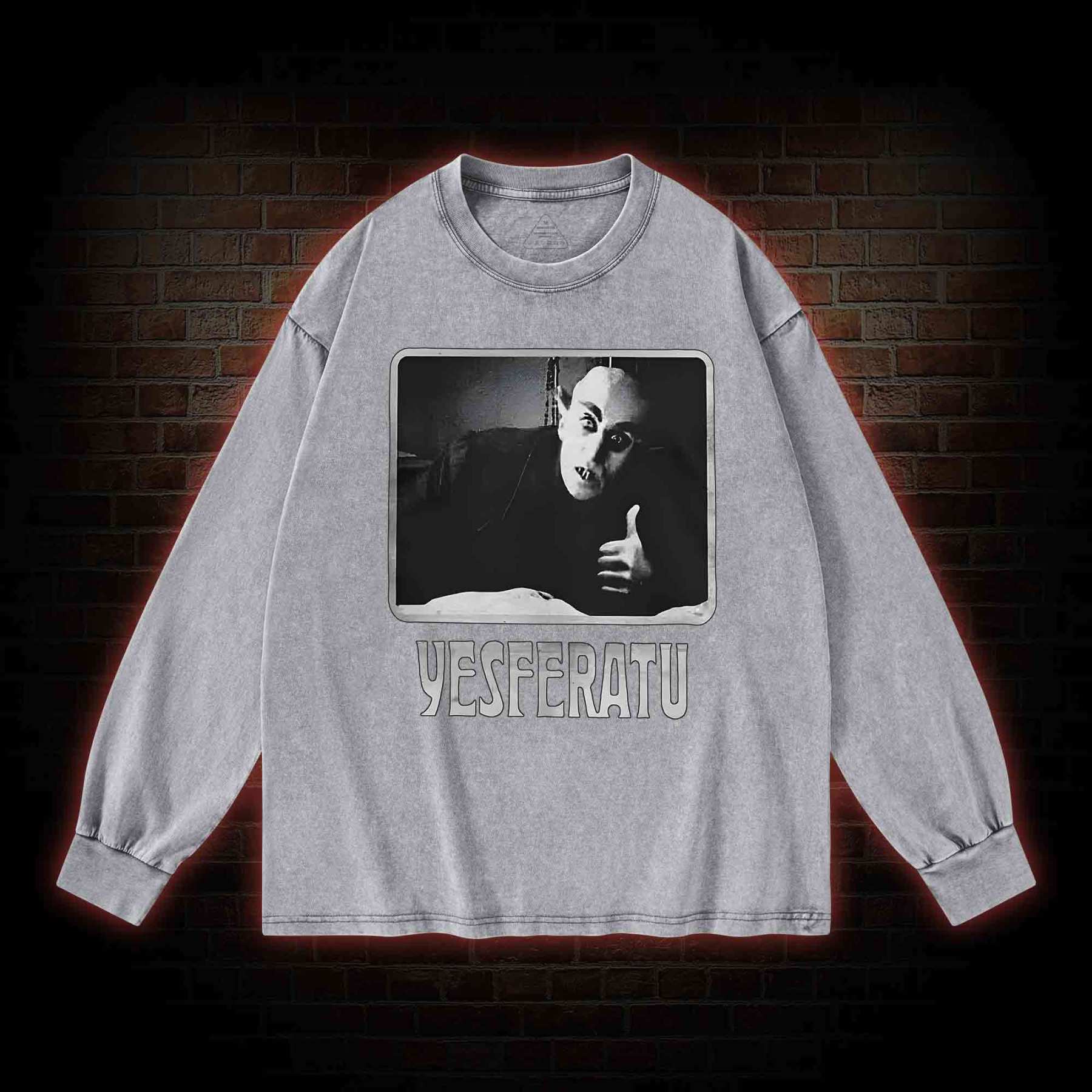 Yesferatu Funny Horror Retro Washed Long-Sleeve T-shirt