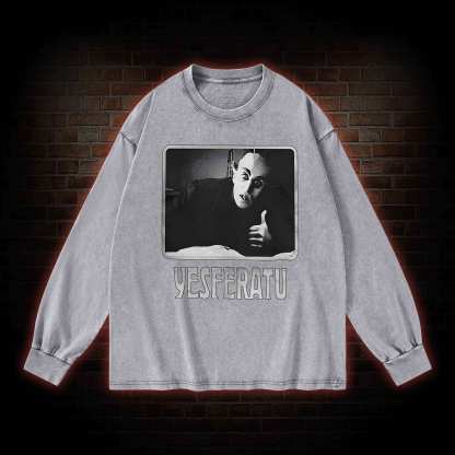 Yesferatu Funny Horror Retro Washed Long-Sleeve T-shirt