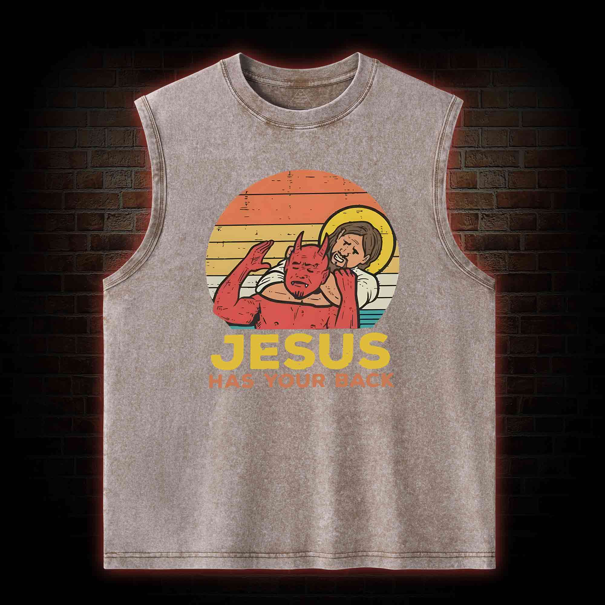 Jesus Has Your Back Washed Tank Top