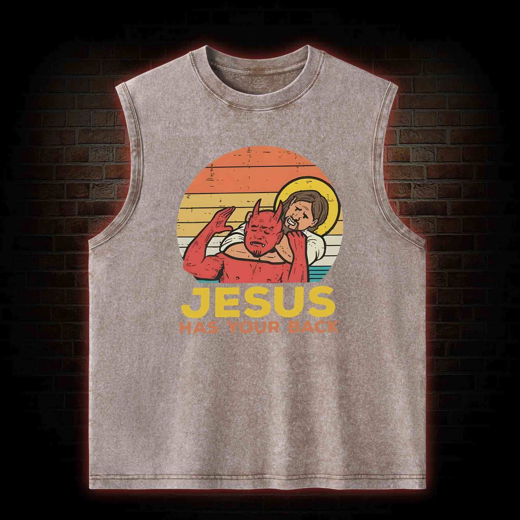 Jesus Has Your Back Washed Tank Top