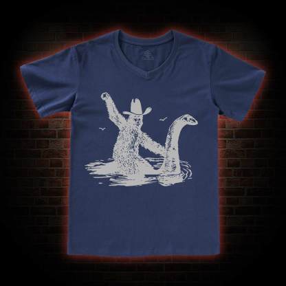 Bigfoot And Loch Ness Monster V-Neck Classic T-Shirt