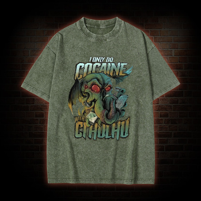 Funny Cocaine With Cthulhu Washed T-shirt