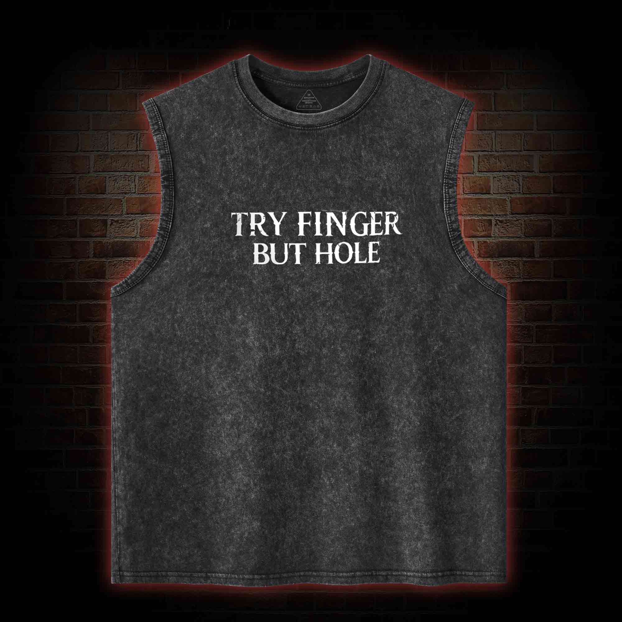 Try Finger but Hole Back Print Washed Tank Top