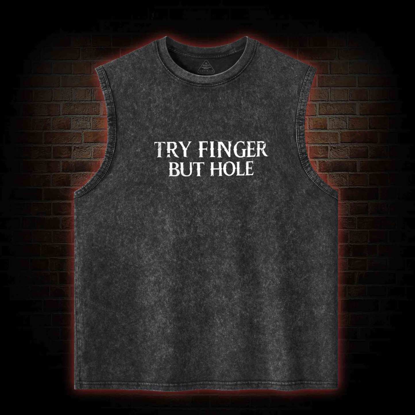 Try Finger but Hole Back Print Washed Tank Top