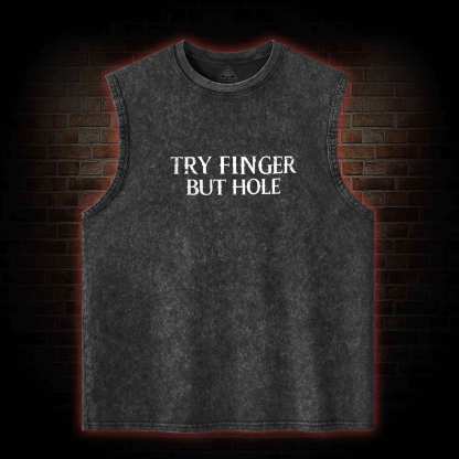 Try Finger but Hole Back Print Washed Tank Top