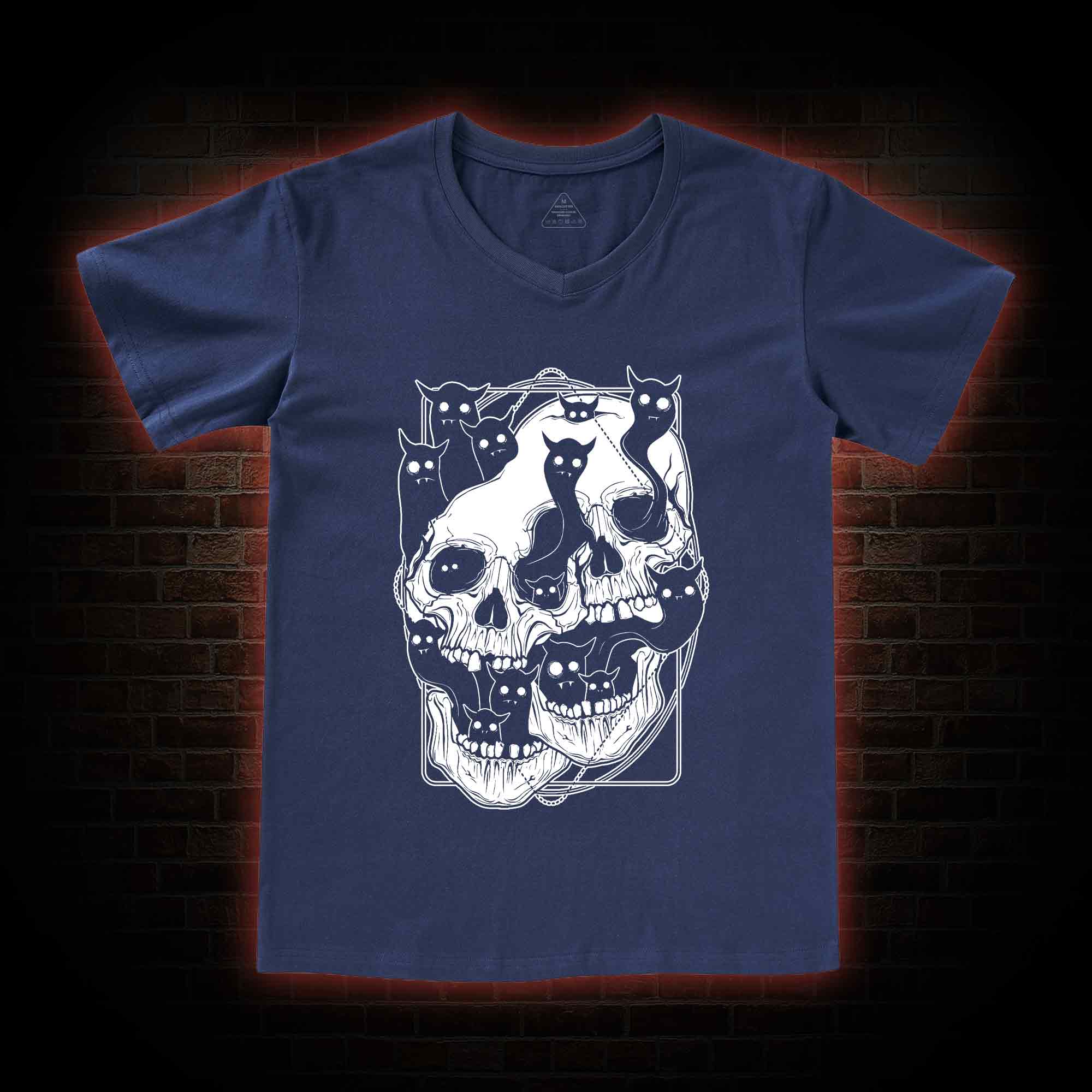 Cat Ghost Double Skull V-Neck Classic T-Shirt