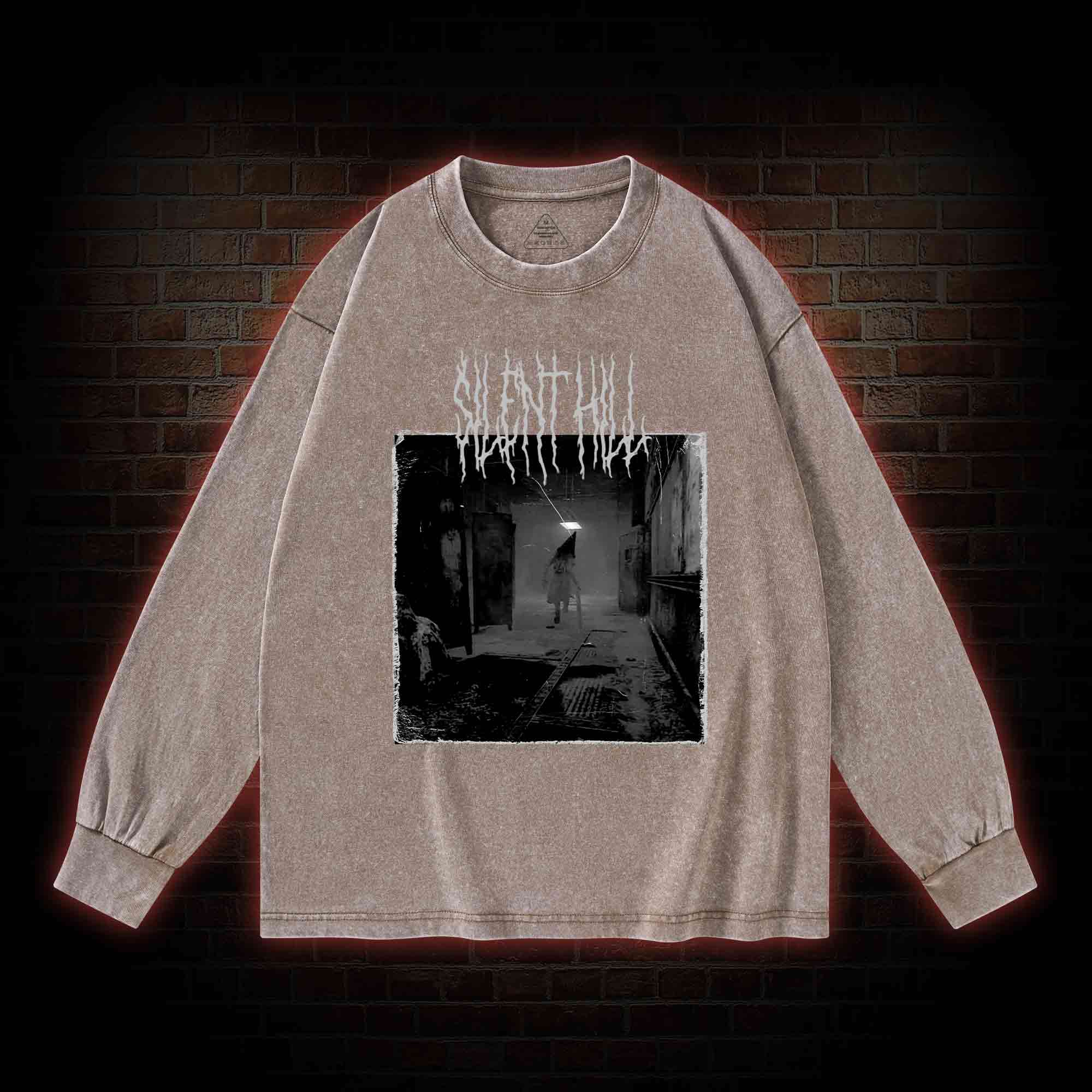 Red Pyramid Thing Retro Washed Long-Sleeve T-shirt