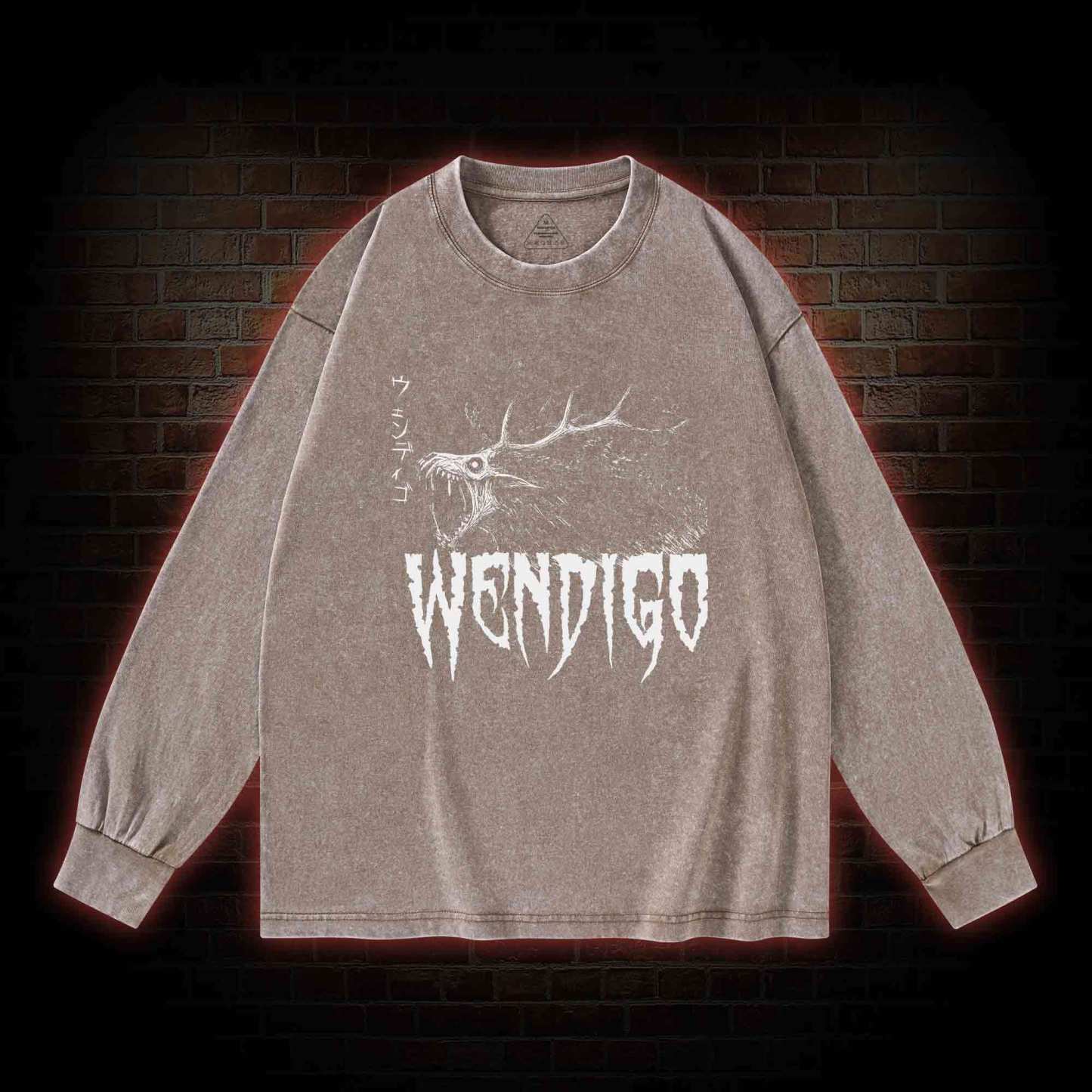 Wendigo Scary Monster Washed Long-Sleeve T-shirt