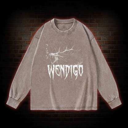 Wendigo Scary Monster Washed Long-Sleeve T-shirt