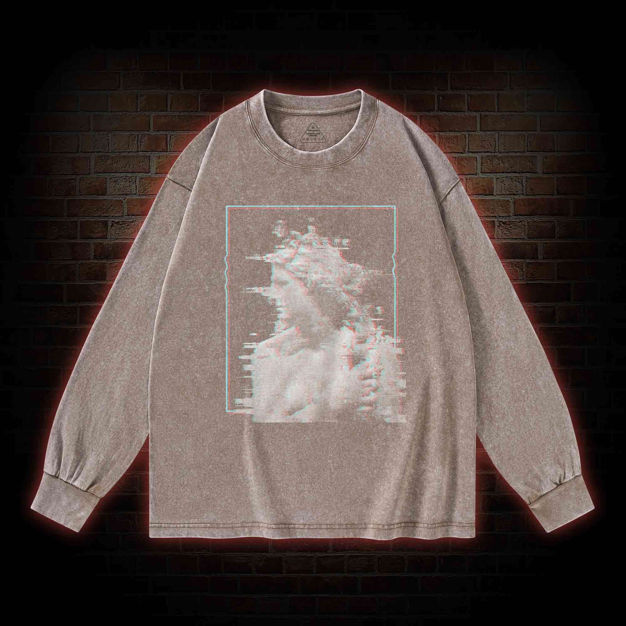 Vaporwave Glitch Washed Long-Sleeve T-shirt