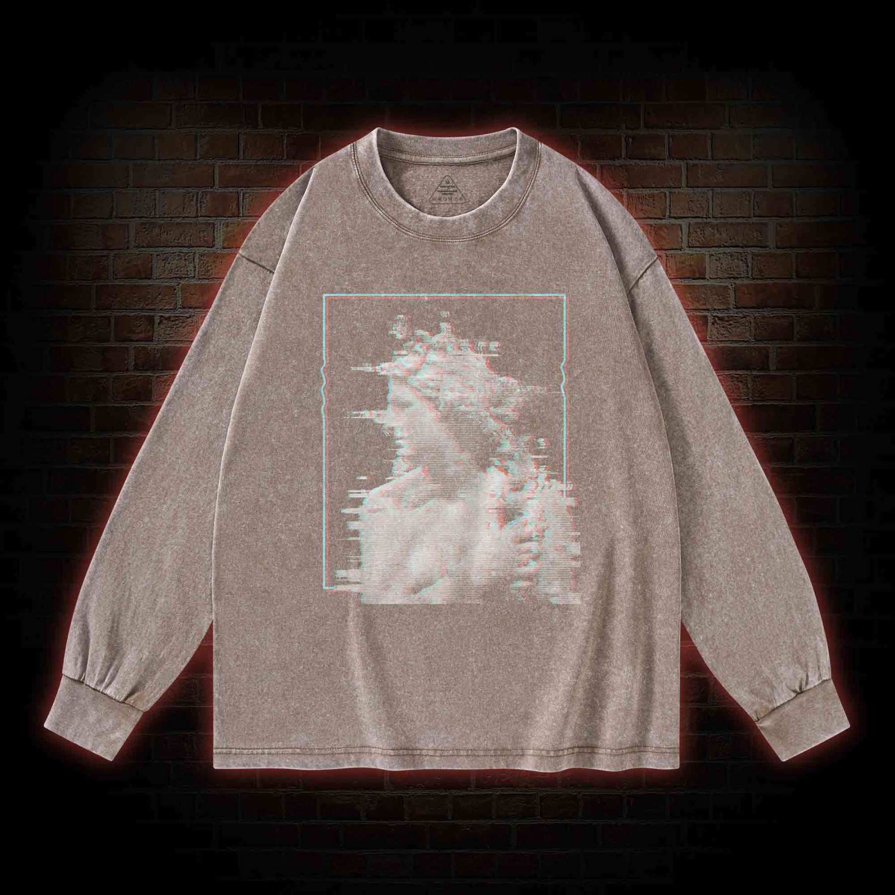 Vaporwave Glitch Washed Long-Sleeve T-shirt