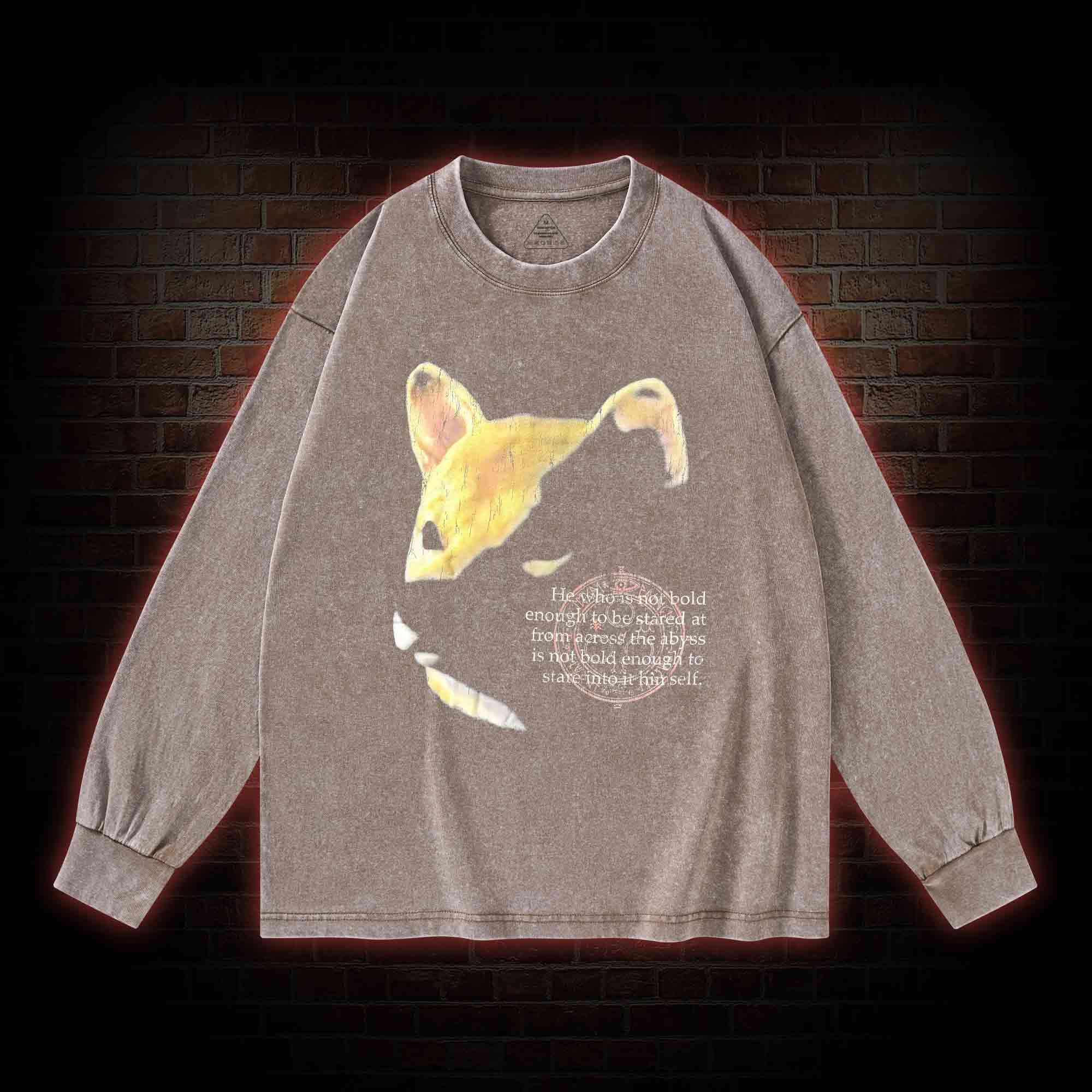 Shiba Back Print Washed Long-Sleeve T-shirt