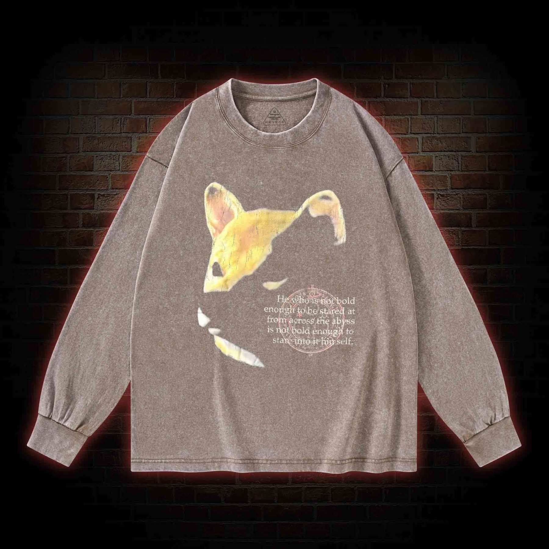 Shiba Back Print Washed Long-Sleeve T-shirt