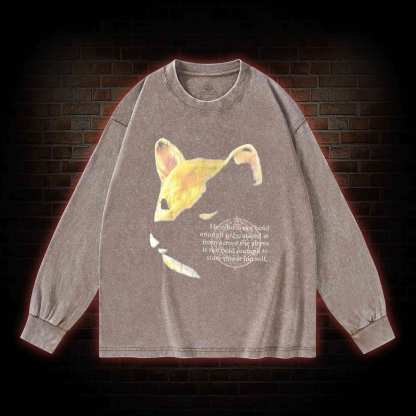 Shiba Back Print Washed Long-Sleeve T-shirt