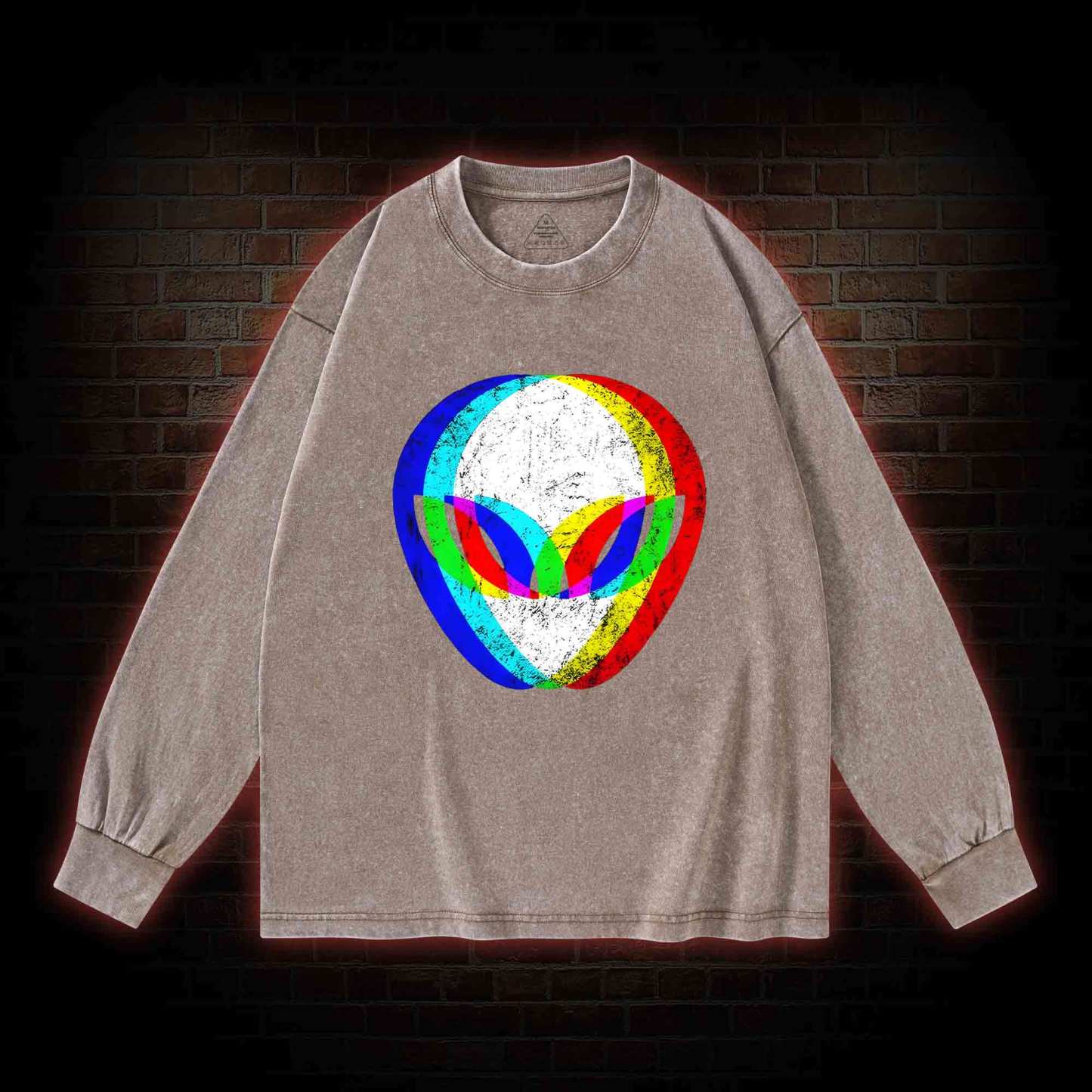 Alien Head Trippy Washed Long-Sleeve T-shirt