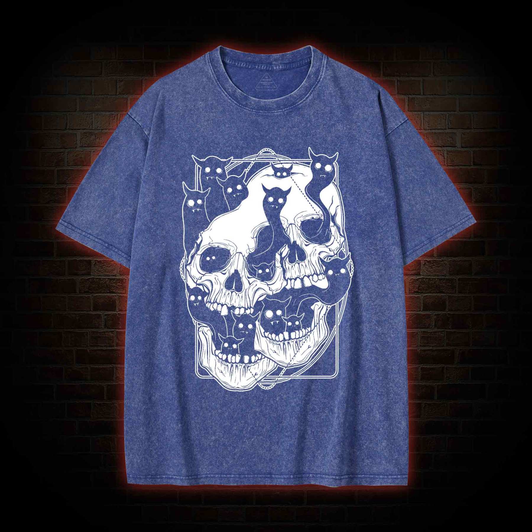 Cat Ghost Double Skull Washed T-shirt