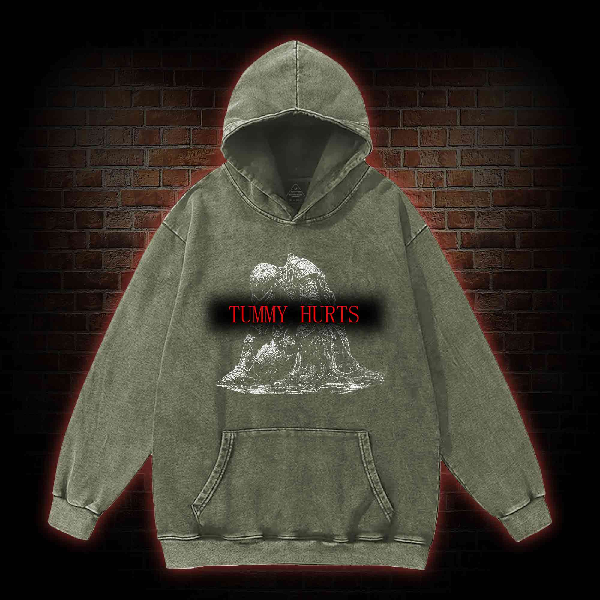 Retro Tummy Hurts Washed Hoodie