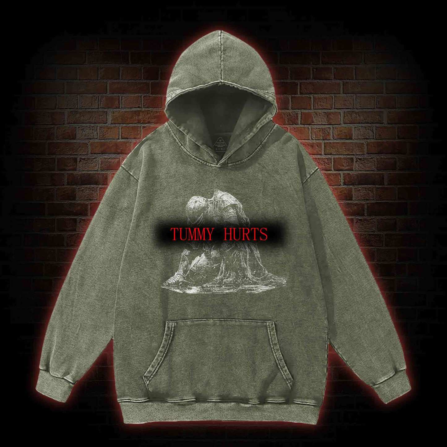 Retro Tummy Hurts Washed Hoodie