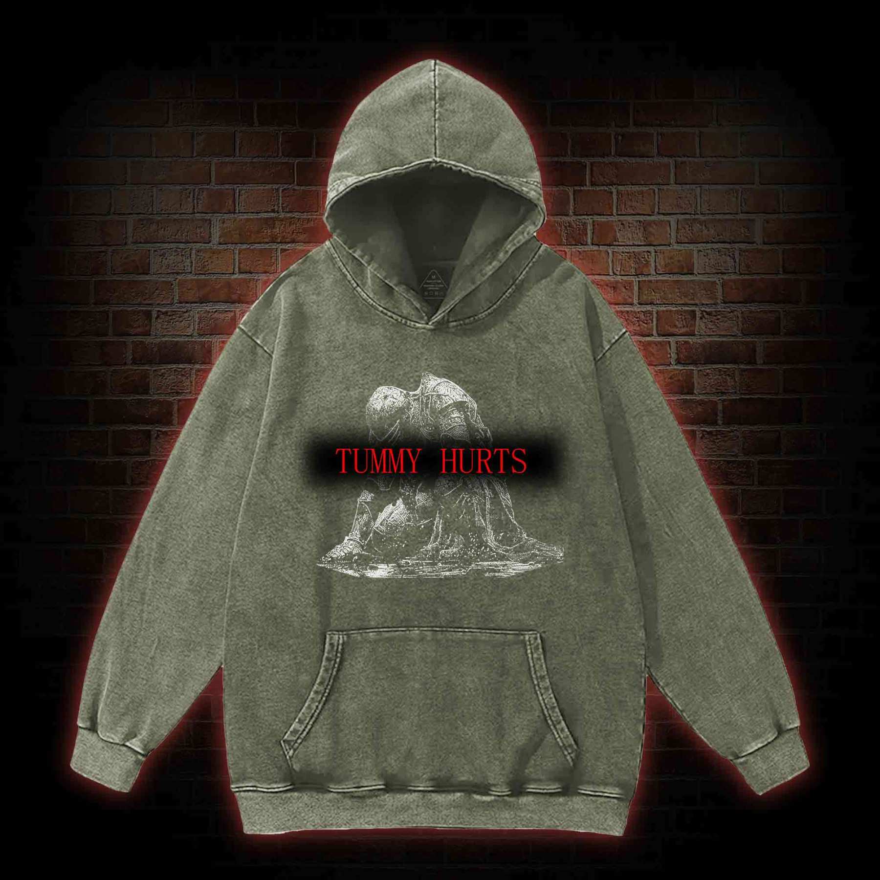 Retro Tummy Hurts Washed Hoodie