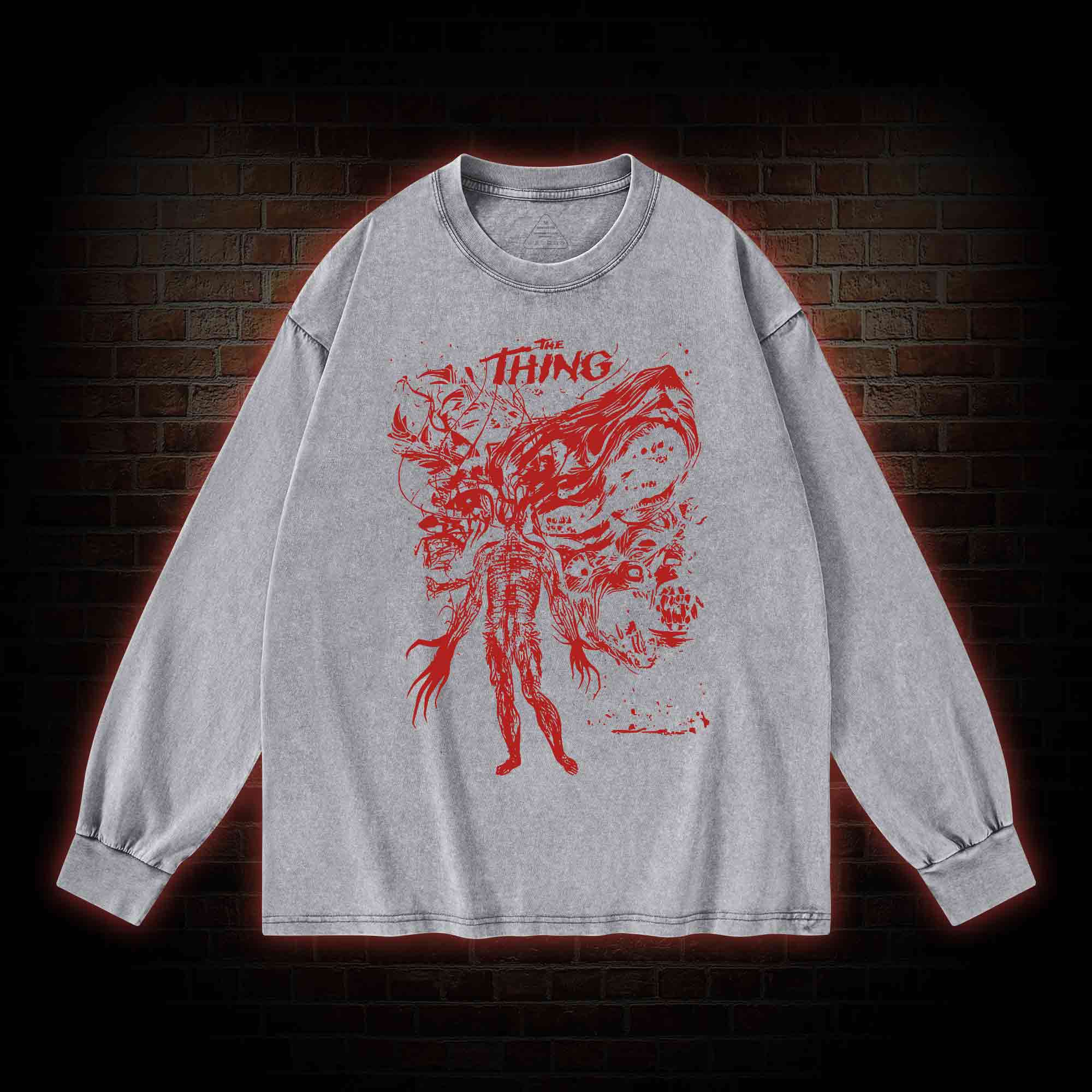 Retro The Thing Horror Washed Long-Sleeve T-shirt