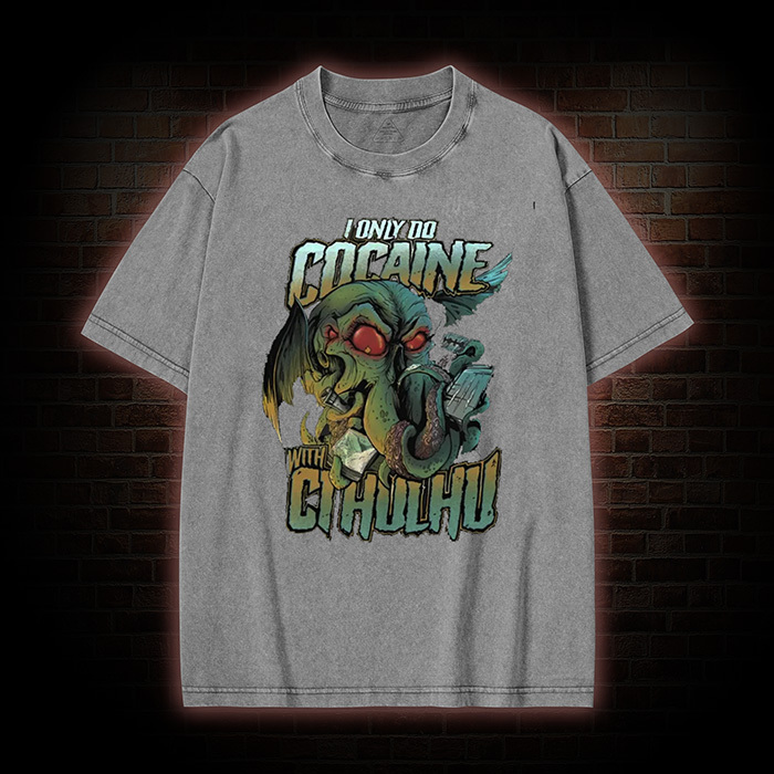 Funny Cocaine With Cthulhu Washed T-shirt