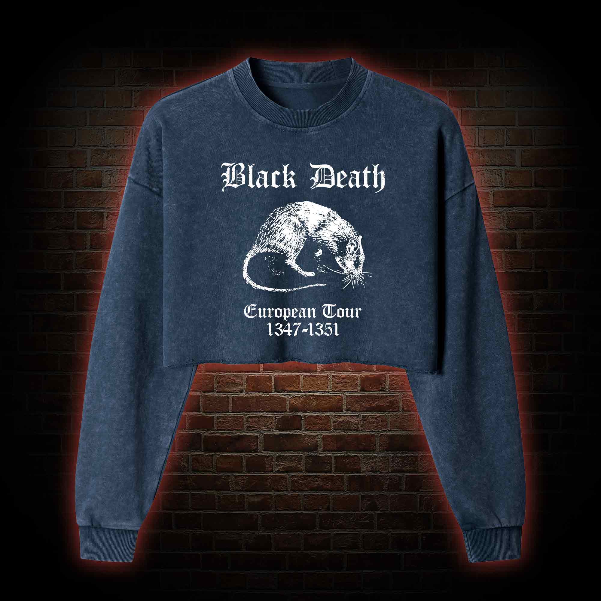 Black Death Washed Cropped Sweatshirts