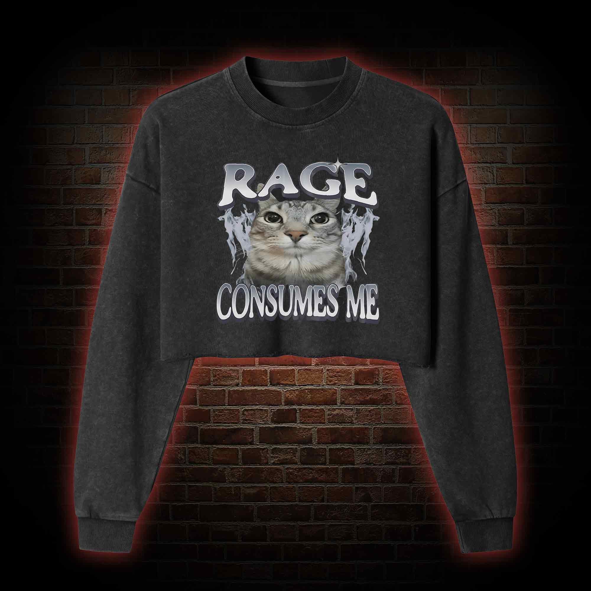 Rage Consumes Me Washed Cropped Sweatshirts