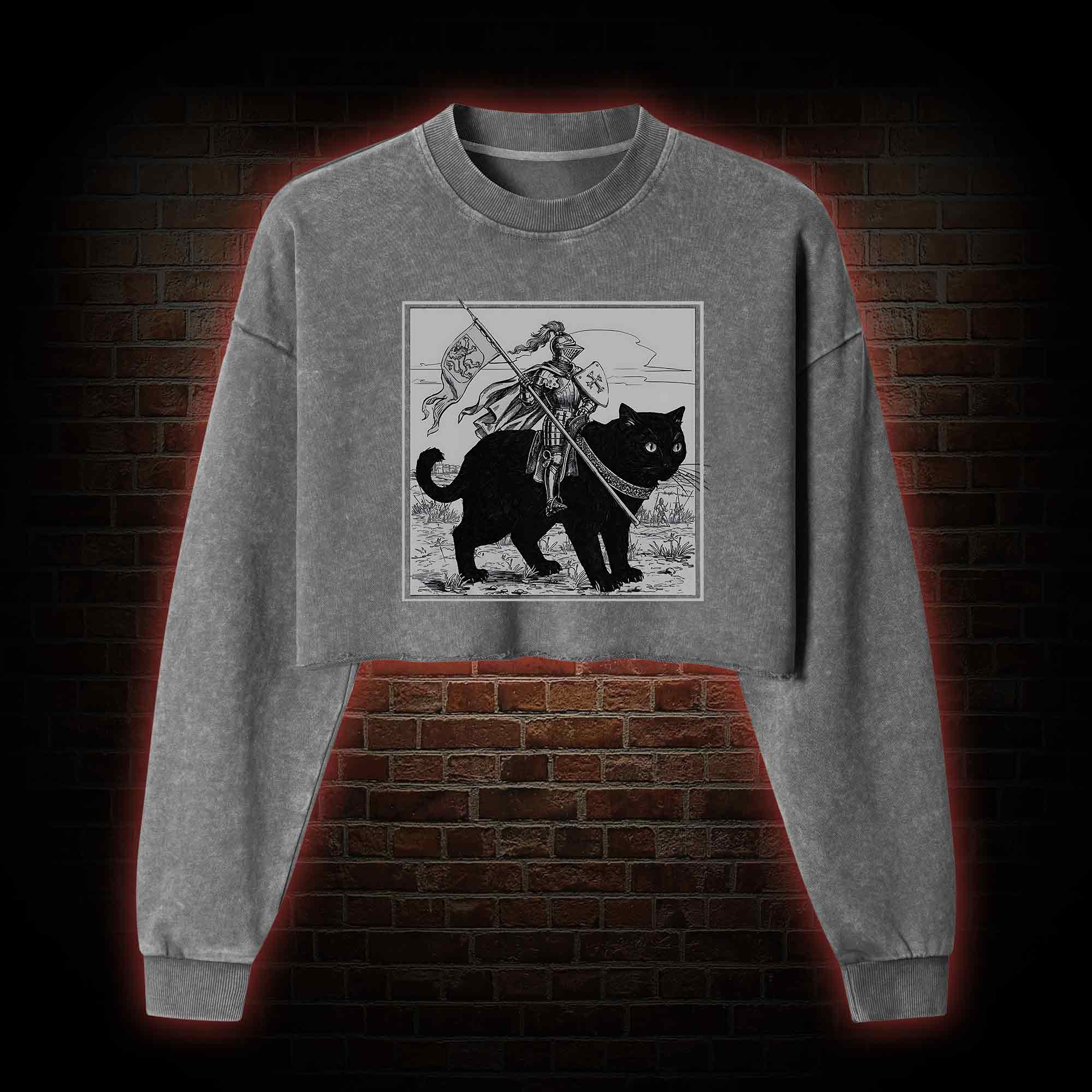 Medieval Knight Washed Cropped Sweatshirts