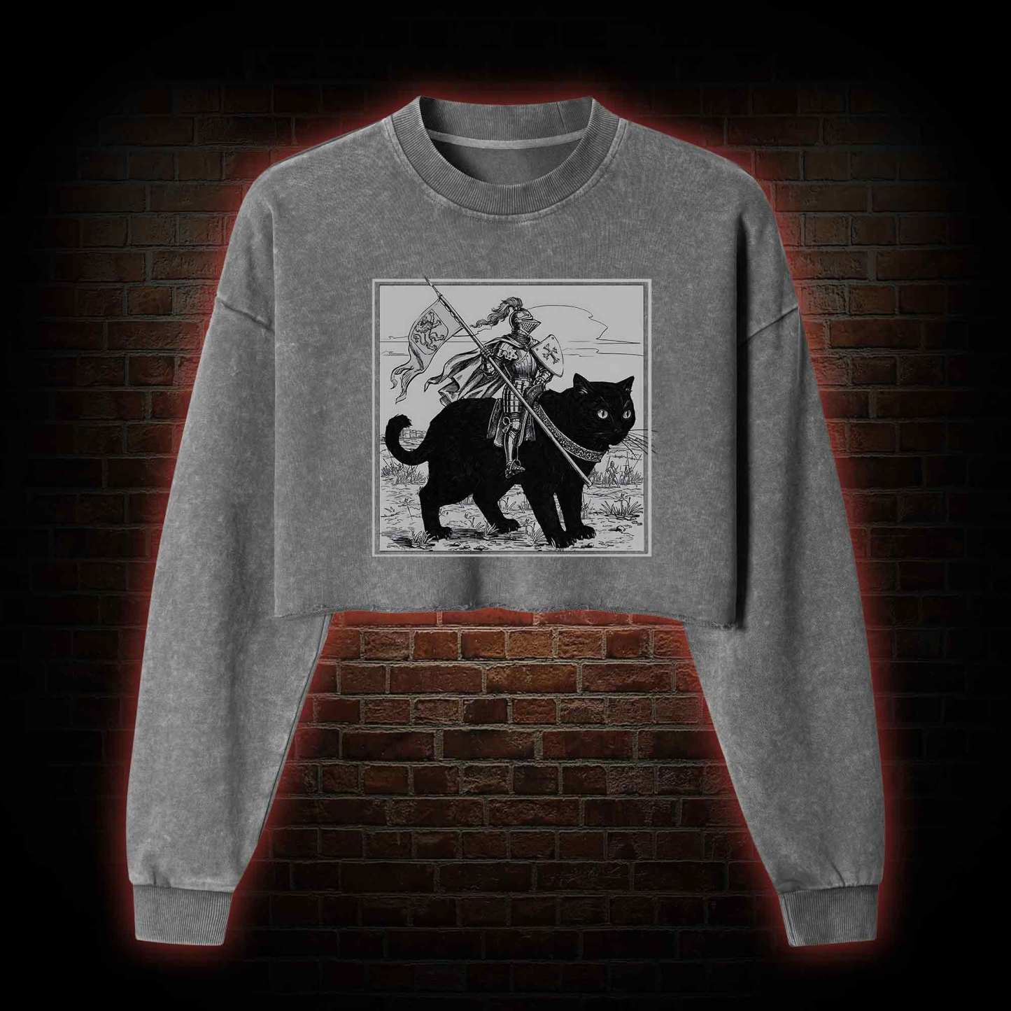 Medieval Knight Washed Cropped Sweatshirts