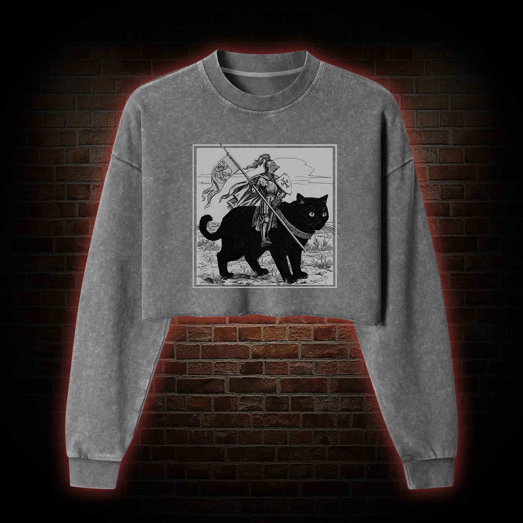 Medieval Knight Washed Cropped Sweatshirts