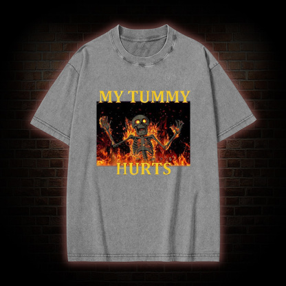 Skeleton Tummy Hurts Washed T-Shirt