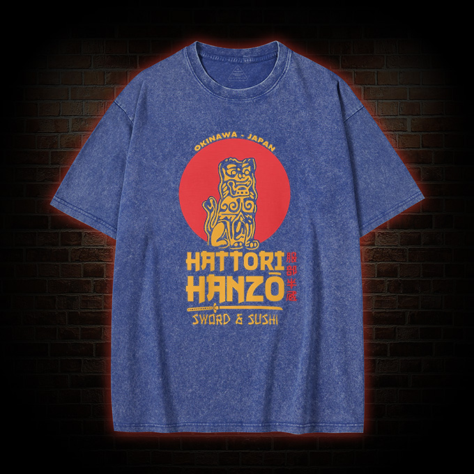 Hattori Hanzo Sword and Sushi Washed T-shirt