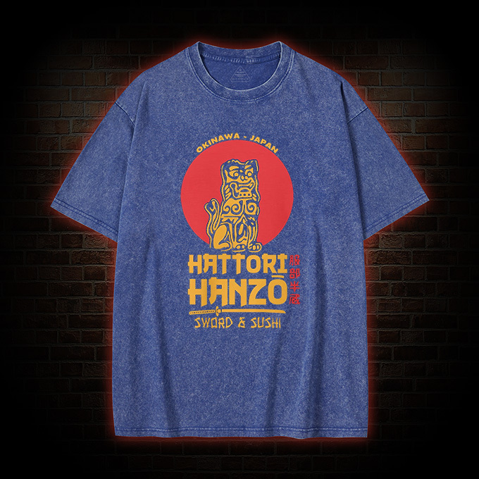 Hattori Hanzo Sword and Sushi Washed T-shirt