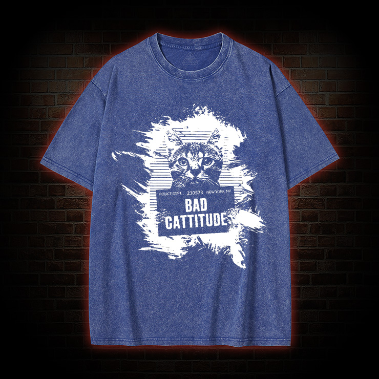 Mugshot Cat Fun Vintage Washed T-Shirt