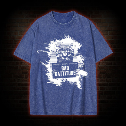 Mugshot Cat Fun Vintage Washed T-Shirt