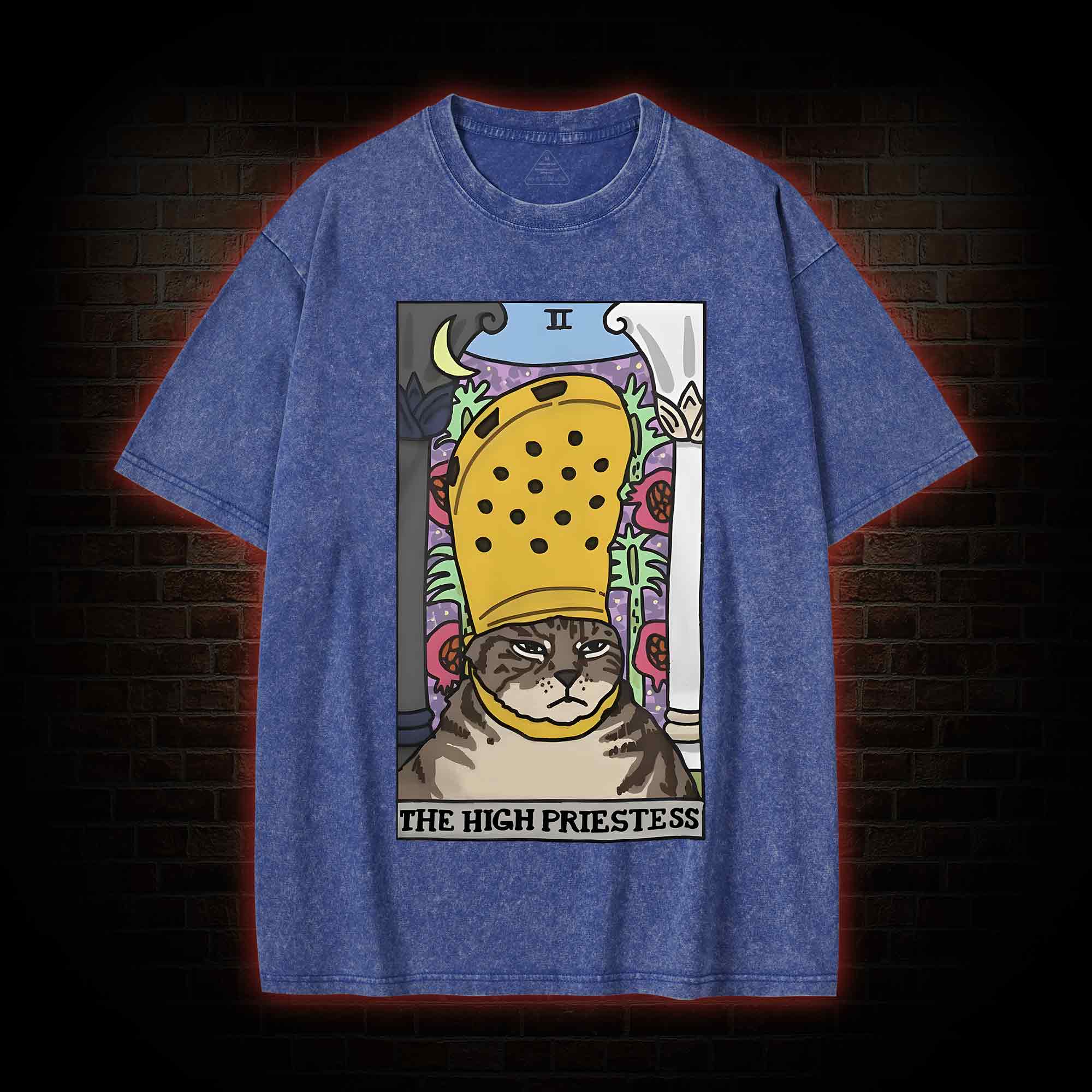 The High Priestess Cat Washed T-shirt