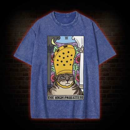 The High Priestess Cat Washed T-shirt