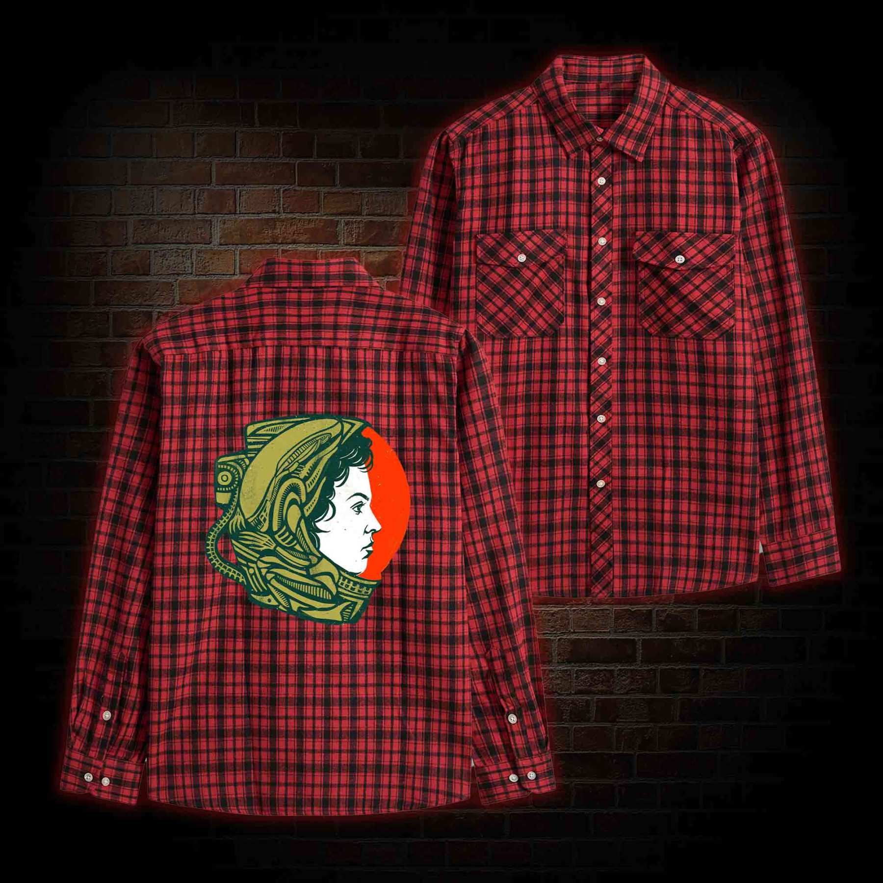 Retro Style Alien Unisex Flannel Shirt