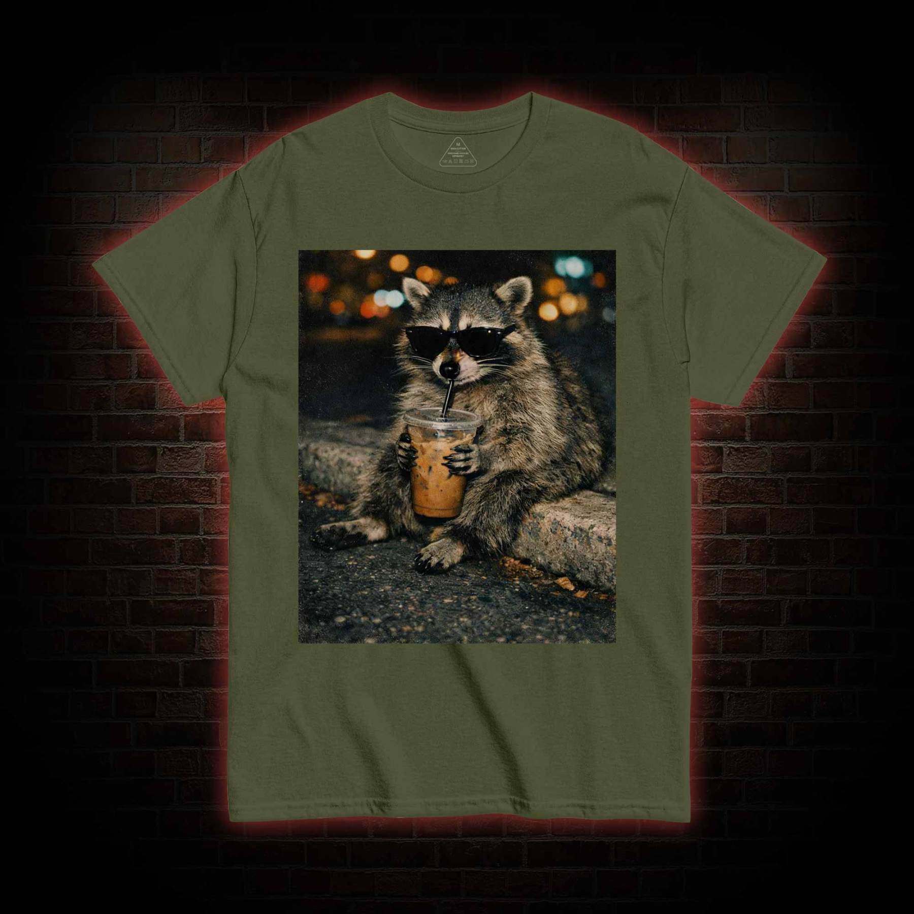 Funny Raccoon Drinking Iced Coffee T-shirt