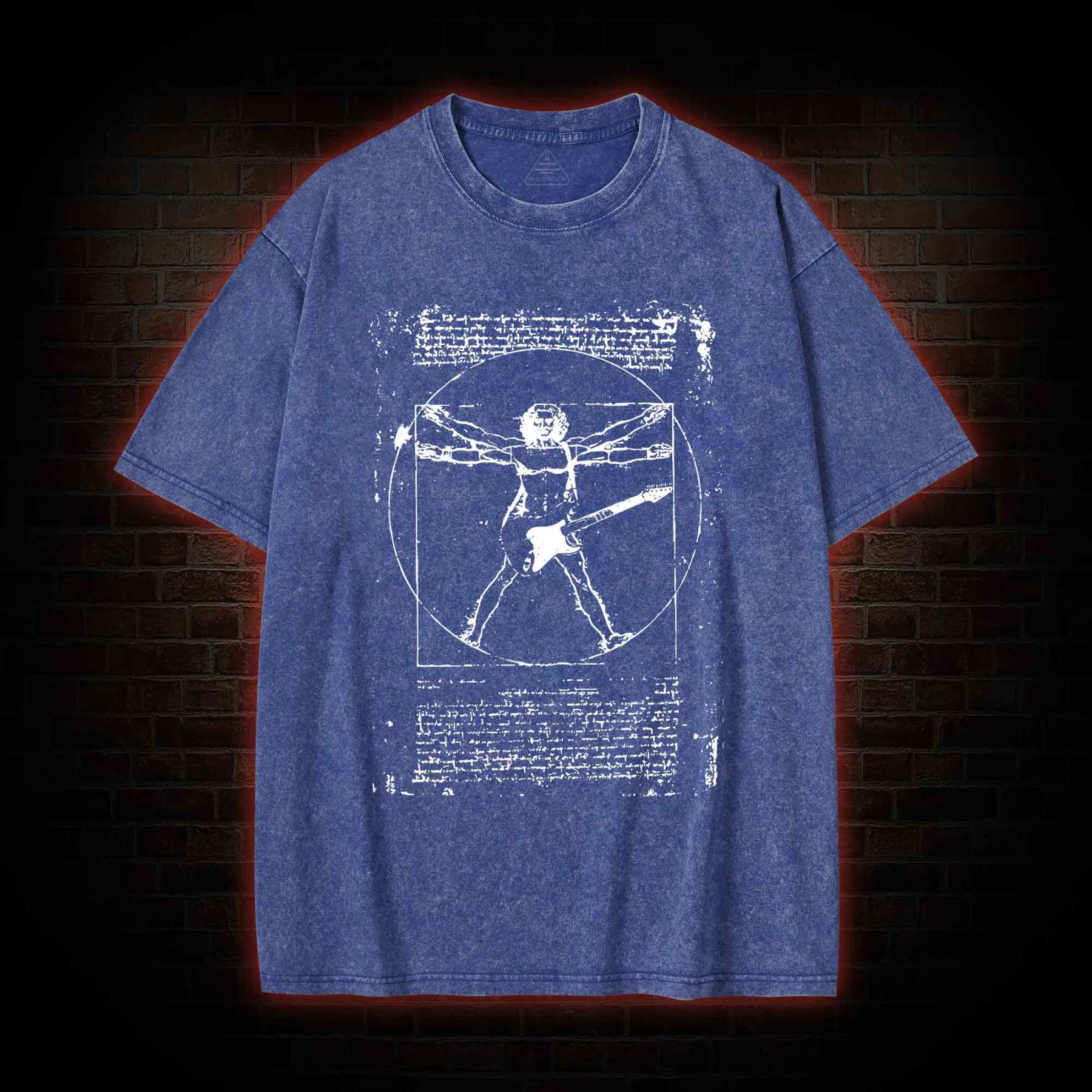 Vitruvian Man Guitar Music Player Washed T-shirt
