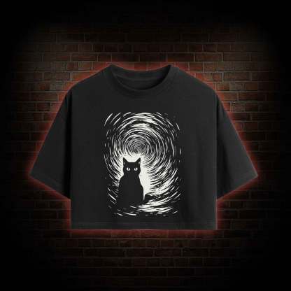 Retro Black Cat Crop Top