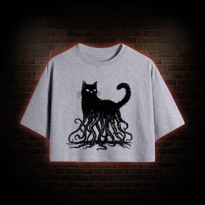 Octopus and Black Cat Crop Top