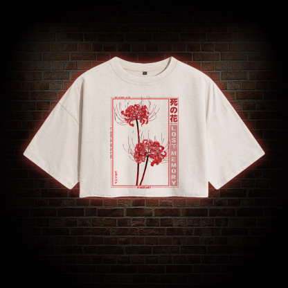 Red Spider Lily Washed Cropped T-shirts