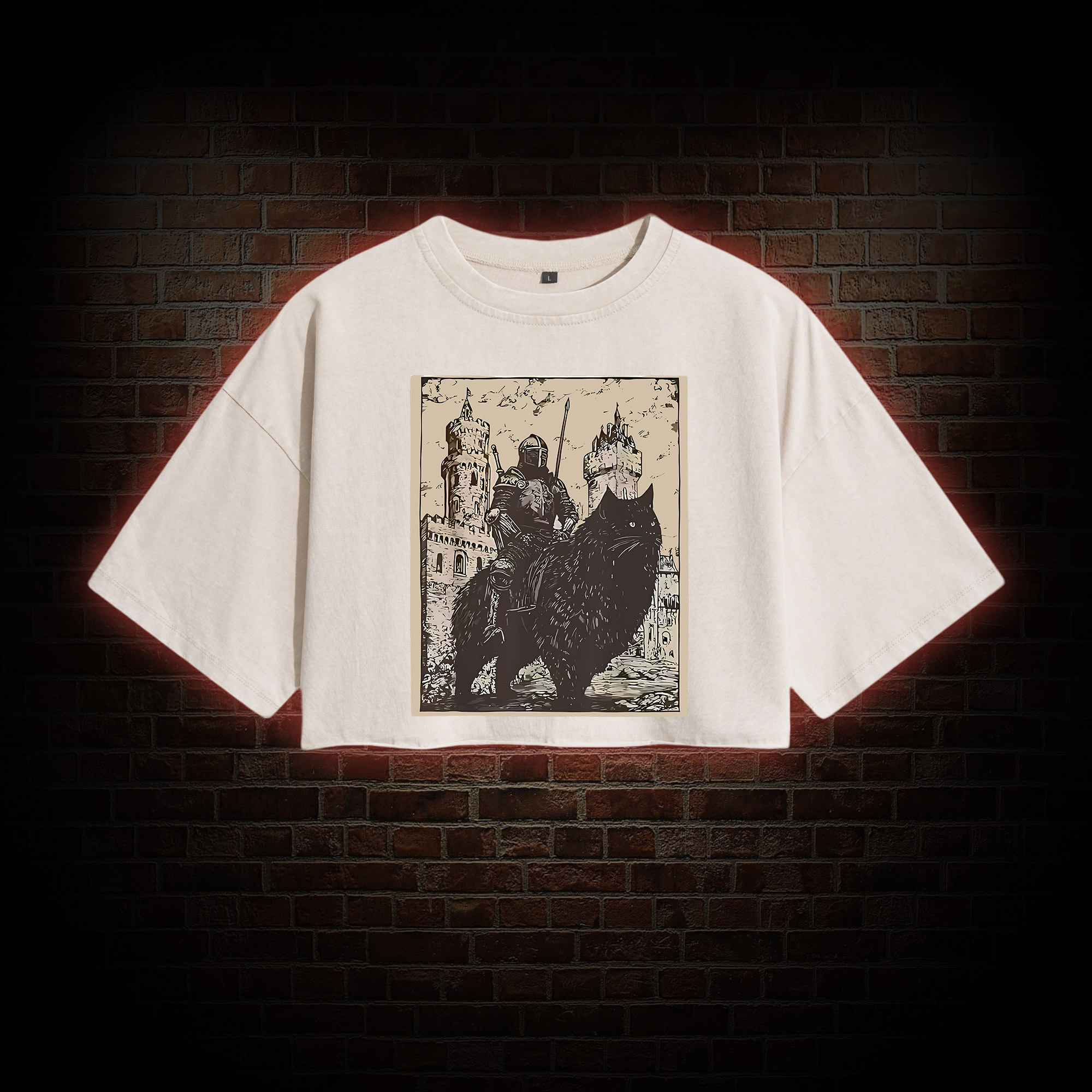 Knight Cat Rider Vintage Washed Cropped T-shirts